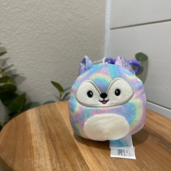 NWT squishmallows  “Felexine” pastel rainbow fox 3” squish clip on keychain - Picture 1 of 4